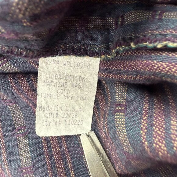 Wah Maker Mens XL Frontier Shirt BluePurpleBrown Striped Long Sleeve RoundCollar - Picture 5 of 6